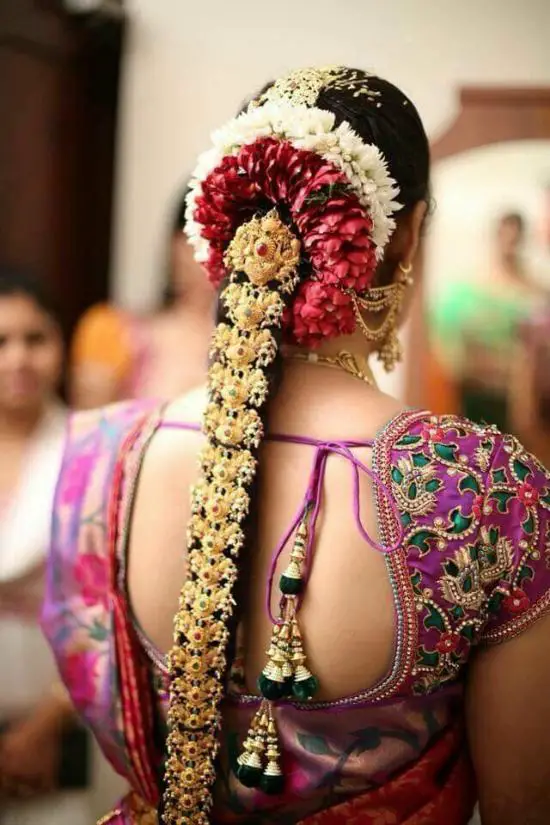 Green Maggam Work For Purple Pattu Blouse