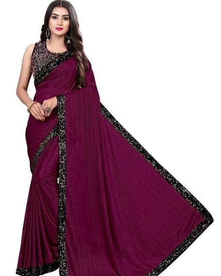 Bordered Saree With Sleeveless Round Neck Blouse