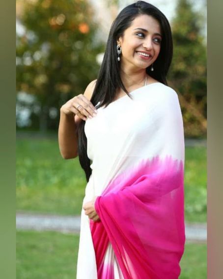 Trisha In Off White And Pink Saree