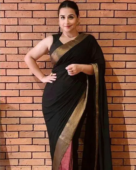 Vidhya Balan In Black Saree With Gold Border