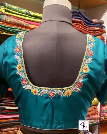 Floral Neckline Hand Embroidery Blouse Design