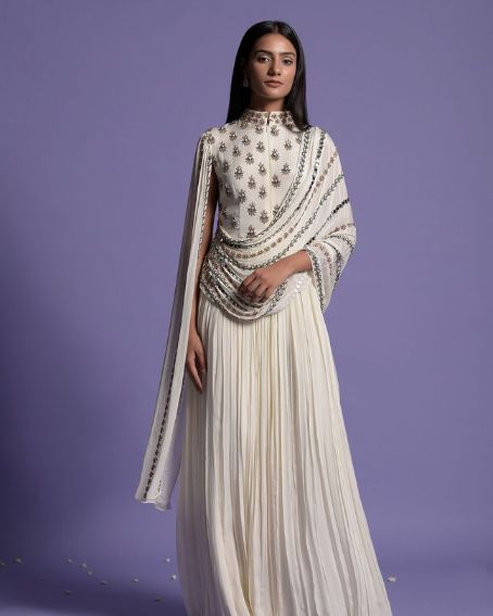 Adorable White Embroidered Saree Gown