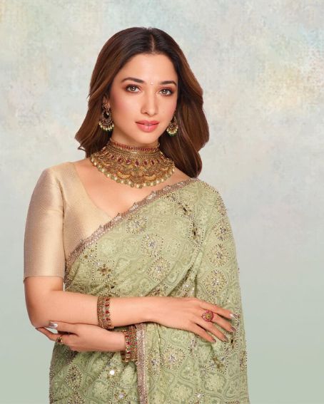 Tamanna Looking Bright In A Pale Green Saree