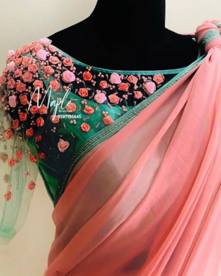 Transparent Top Fully Covered With Embellished Flower Embroidery