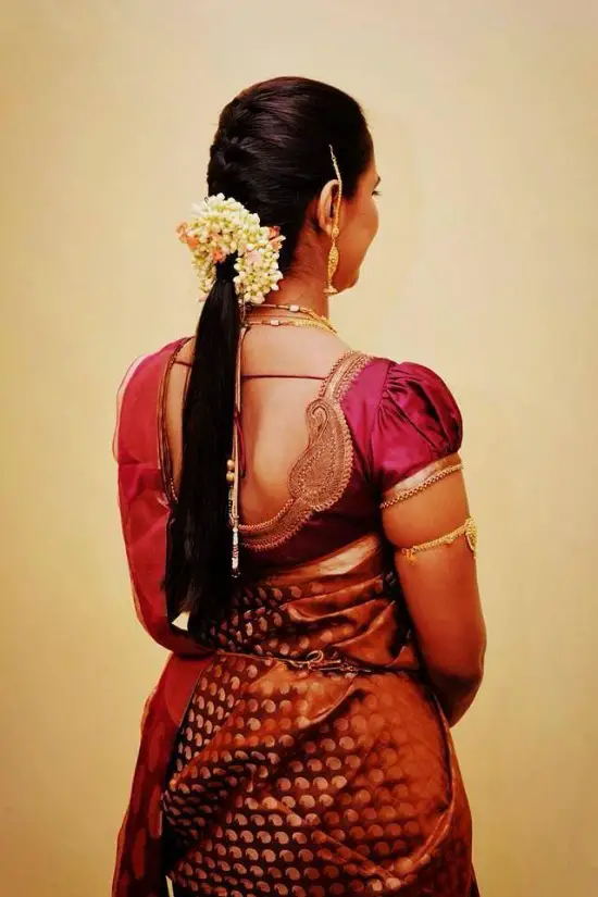 Patch Work Short Puff Sleeve Blouse For Banarasi Saree