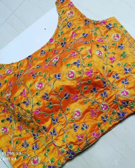 Boat Neck Embroidery Designed Blouse