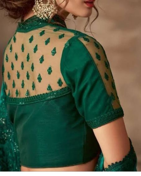 Sheer Yoke Blouse And Sequins Motifs On Back Of Blouse