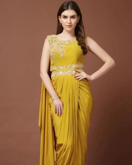Mustard Color Fashionable Saree Gown