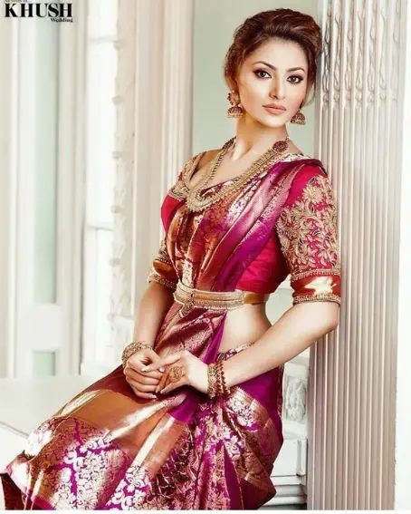 Amazing Pink Saree With Maggam Work Blouse