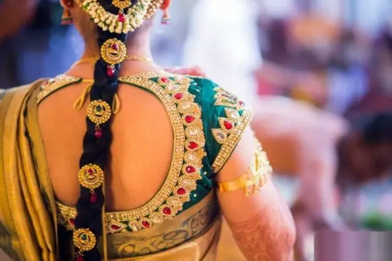 Back Round Neck Kundan Work Blouse