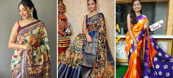 18 Kalamkari Sarees and With Matching Blouses