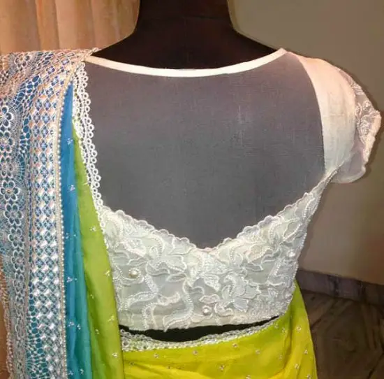 Half Net And Embroidery White Blouse