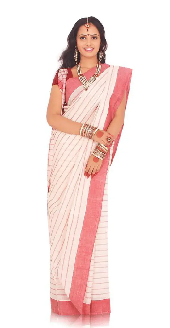 Pure Cotton Bengali Saree With Strips All Over The Saree