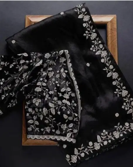 Black And White Flower Leaf Blouse Design