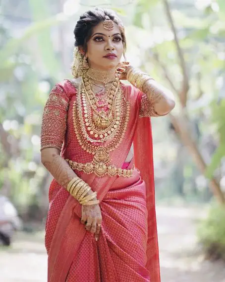  Pink Pattu Saree For Kerala Wedding Bride