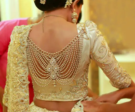 Gold Elbow Length Puff Sleeve With Back Attached Chain