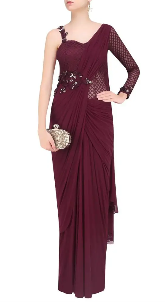 maroon saree gown