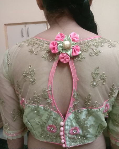 Embroidered Back Of Sari Blouse With All Through Buttons And Keyhole