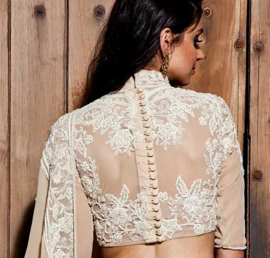 Embroidered Back Of Sari Blouse With All Through Buttons