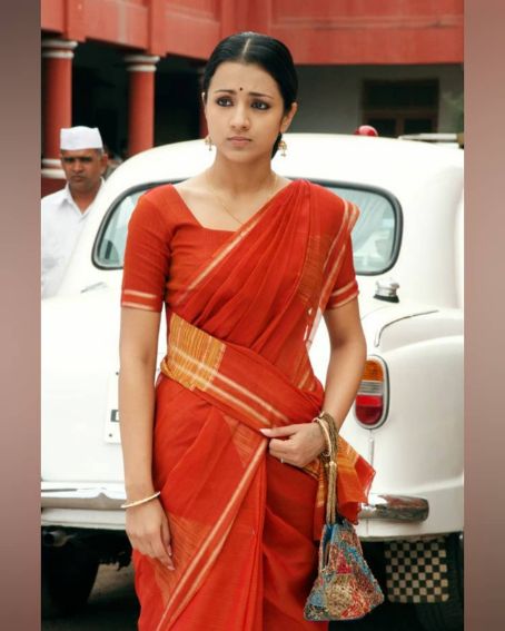 Trisha With Red Cotton Saree