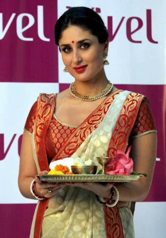 Cream And Red Traditional Bengali Saree