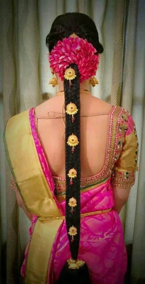 Deep U Shape Gold Work Blouse For Pink Saree