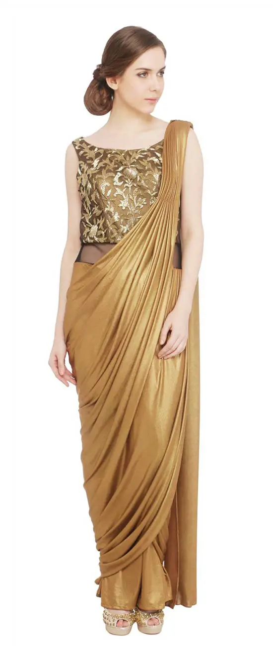 party wear sarees in golden colour