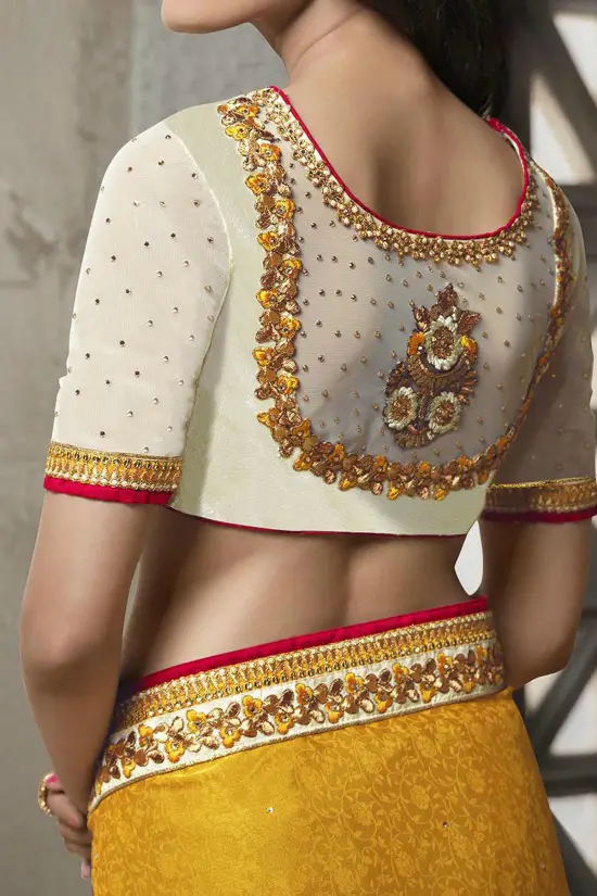 Multicolor Faux Georgette And Net Saree With Embroidered, Patch Work & Lace Worked Blouse