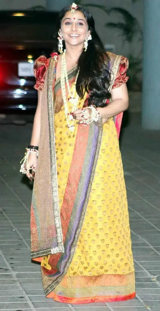 Multicolor Bengali Saree With Puff Sleeves
