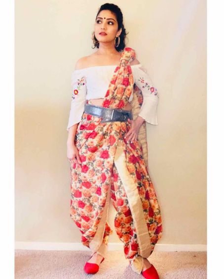 The Multi Coloured Floral Western Saree With Crop Top