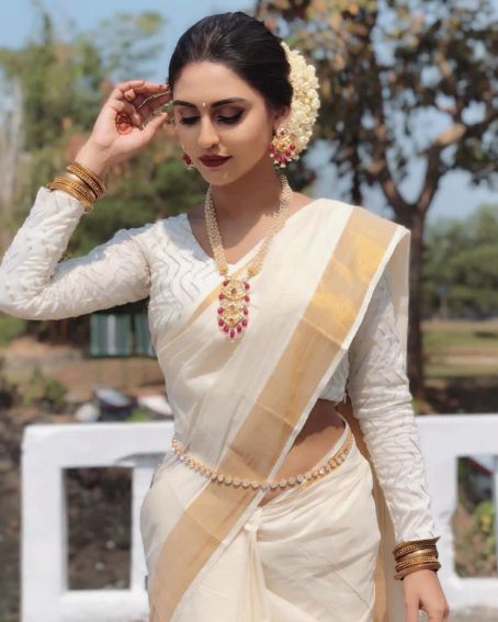 Coolest Krystle Dsouza In White And Gold Saree
