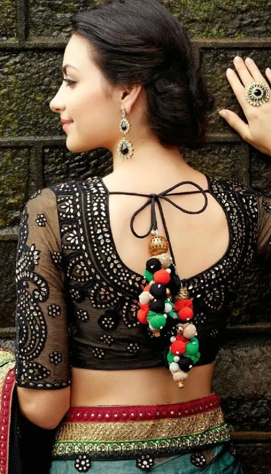 Black Blouse With Stonework and Transparent Sleeves