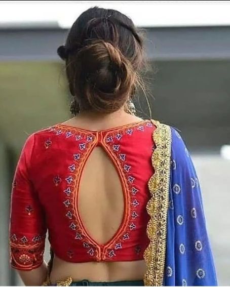 Simple Back Neck Blouse With Threading Work