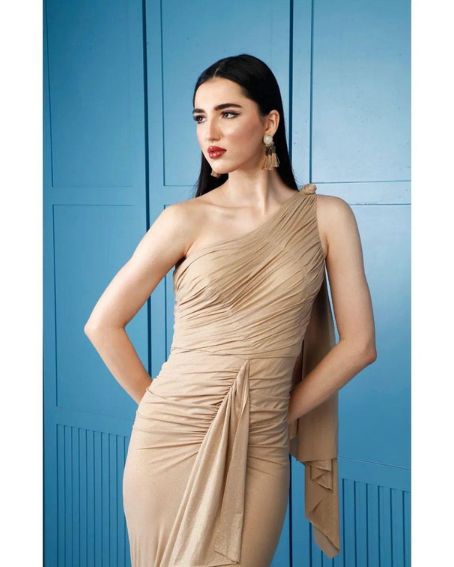 Elegant Beige Fancy Saree Gown