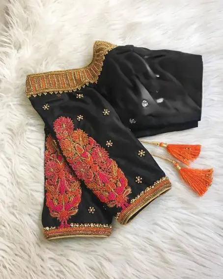 Black Color Embroidery Maggam Work Blouse