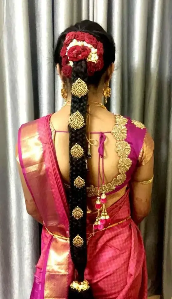 One Side Flower Cut Work Blouse For Pattu Saree