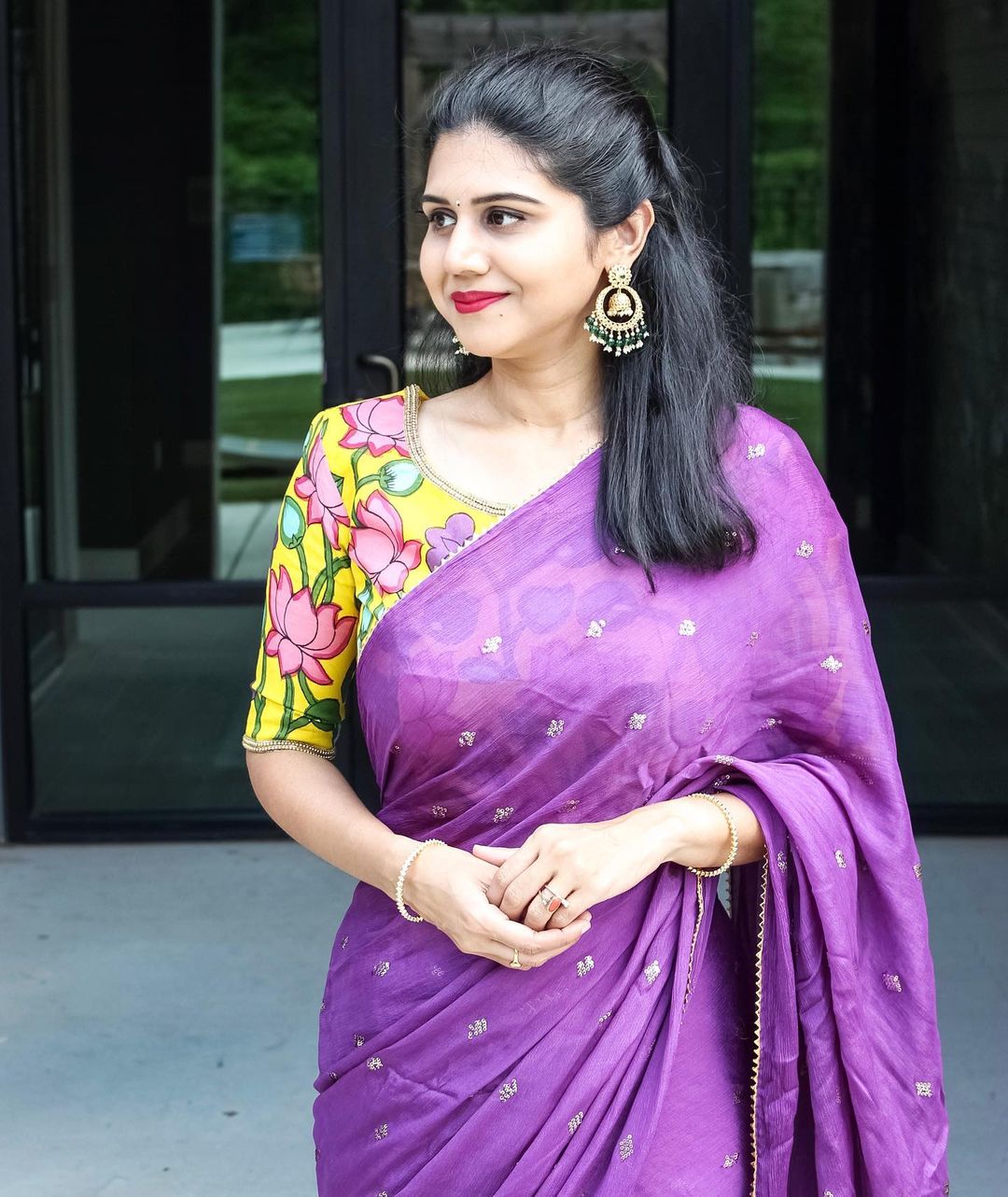 All Over Kalamkari Lakshmi Narayan Design On Pure Silk Saree