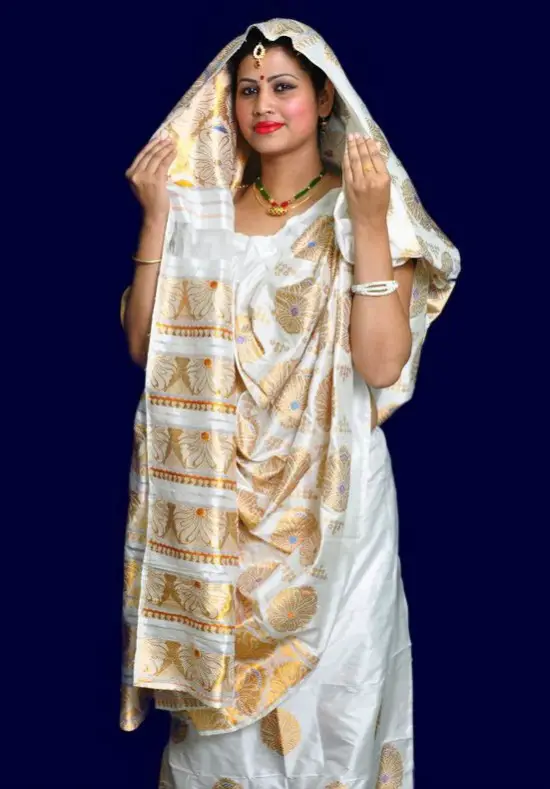 Assam Bride Wearing Cream Color Saree