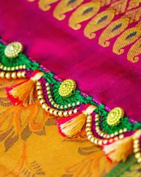 Beads Embedded saree Kuchu Work