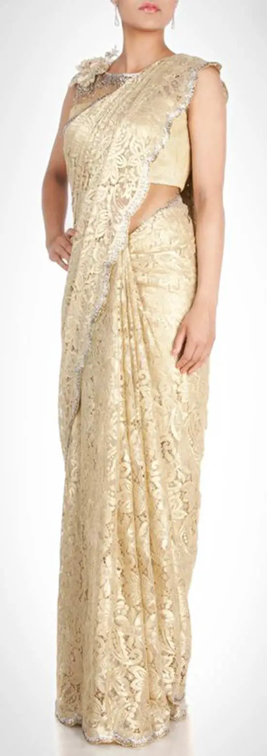 Chantilly lace Sari With Rhinestone Detailing