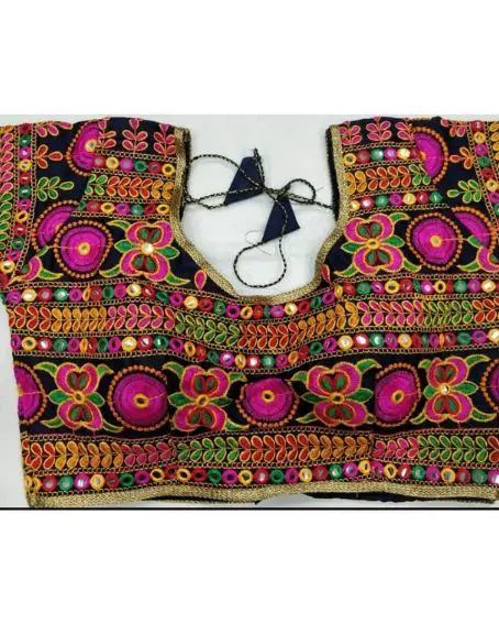 Colourful Black Mirror Work Blouse