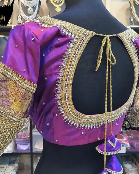 Double Border Purple With Gold Designer Customized Bridal Blouse