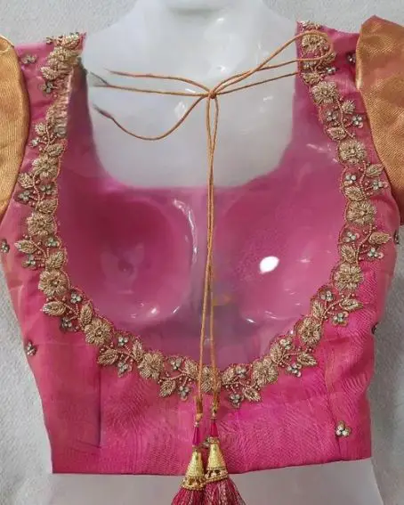 Gold Hand And Pink Padded Blouse With Back String