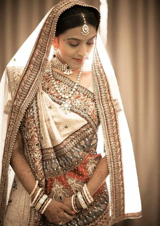 Gujarati Bride Wearing White Lehenga