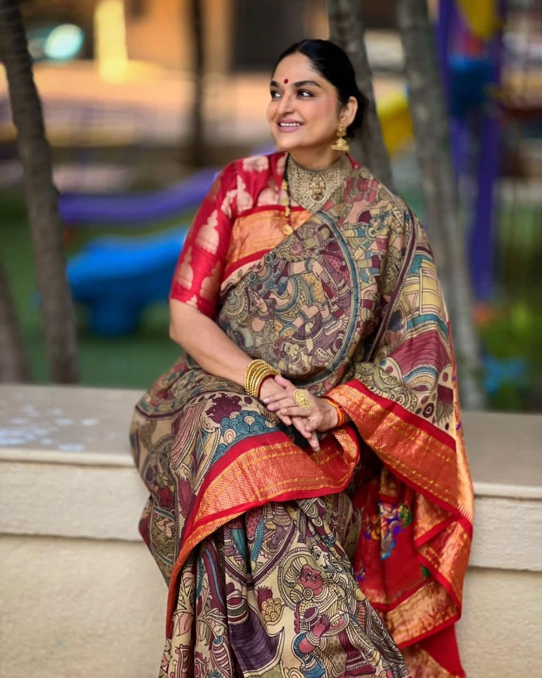 Kalamkari Saree Paired With Jacket Style Blouse