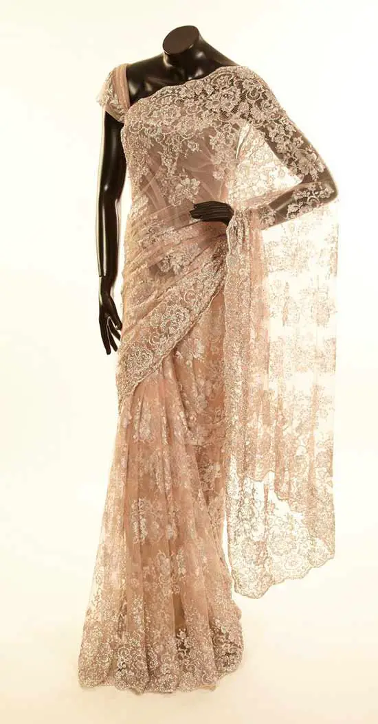 Lace light malt brown saree with blouse