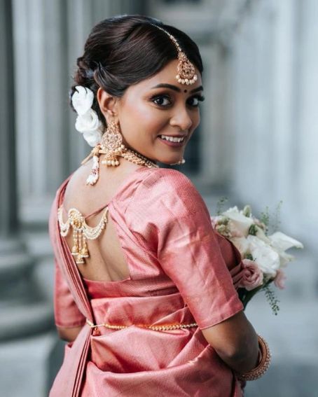 Pearl Chain Simple Bridal Pattu Saree Blouse