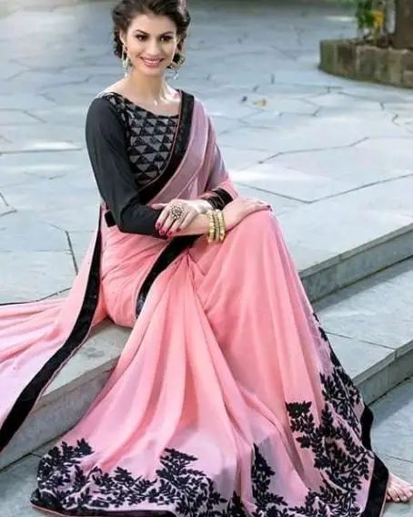 Pink And Black Fashionable Saree