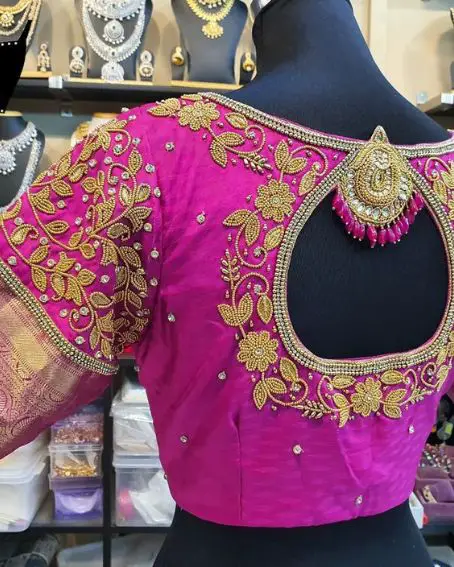 Pink With Gold Thread Work Blouse Design