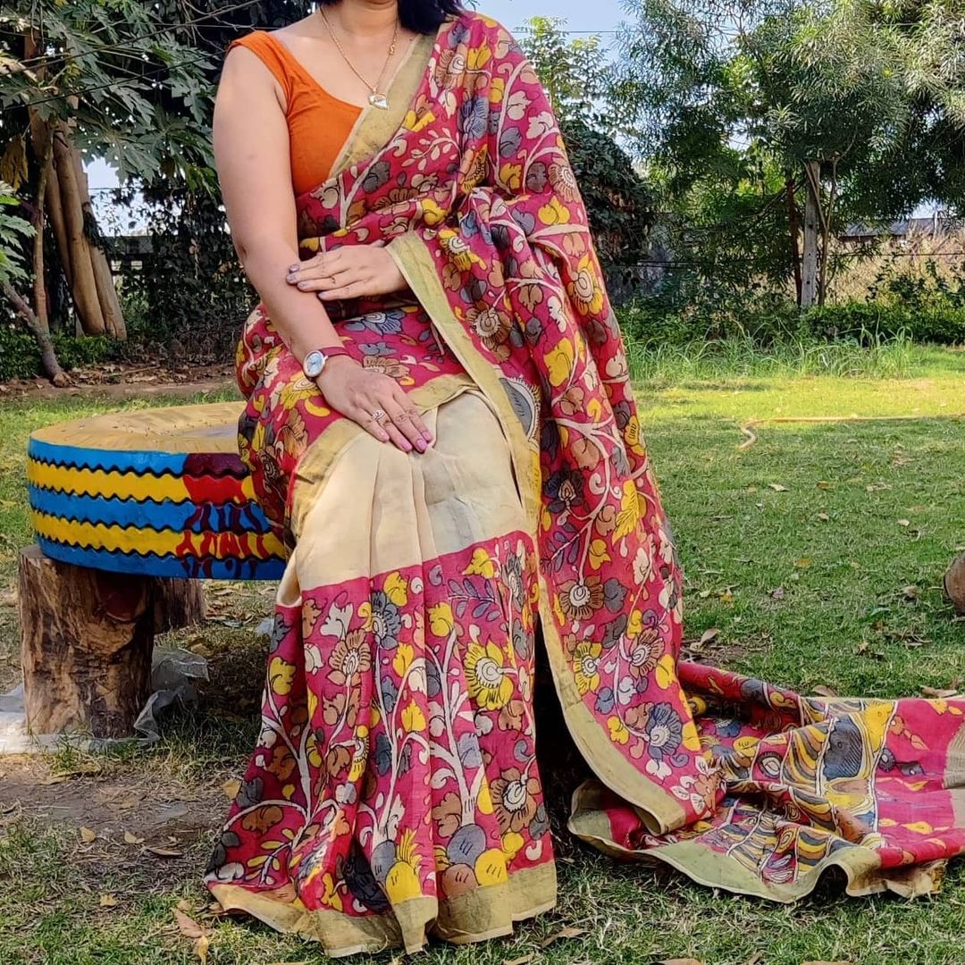 Pure Tussar Kalamkari Saree